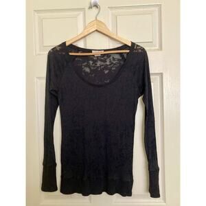 OP Burnout Tee XL (15-17) Black Fitted Semi Sheer Ribbed Y2K Bella Swan